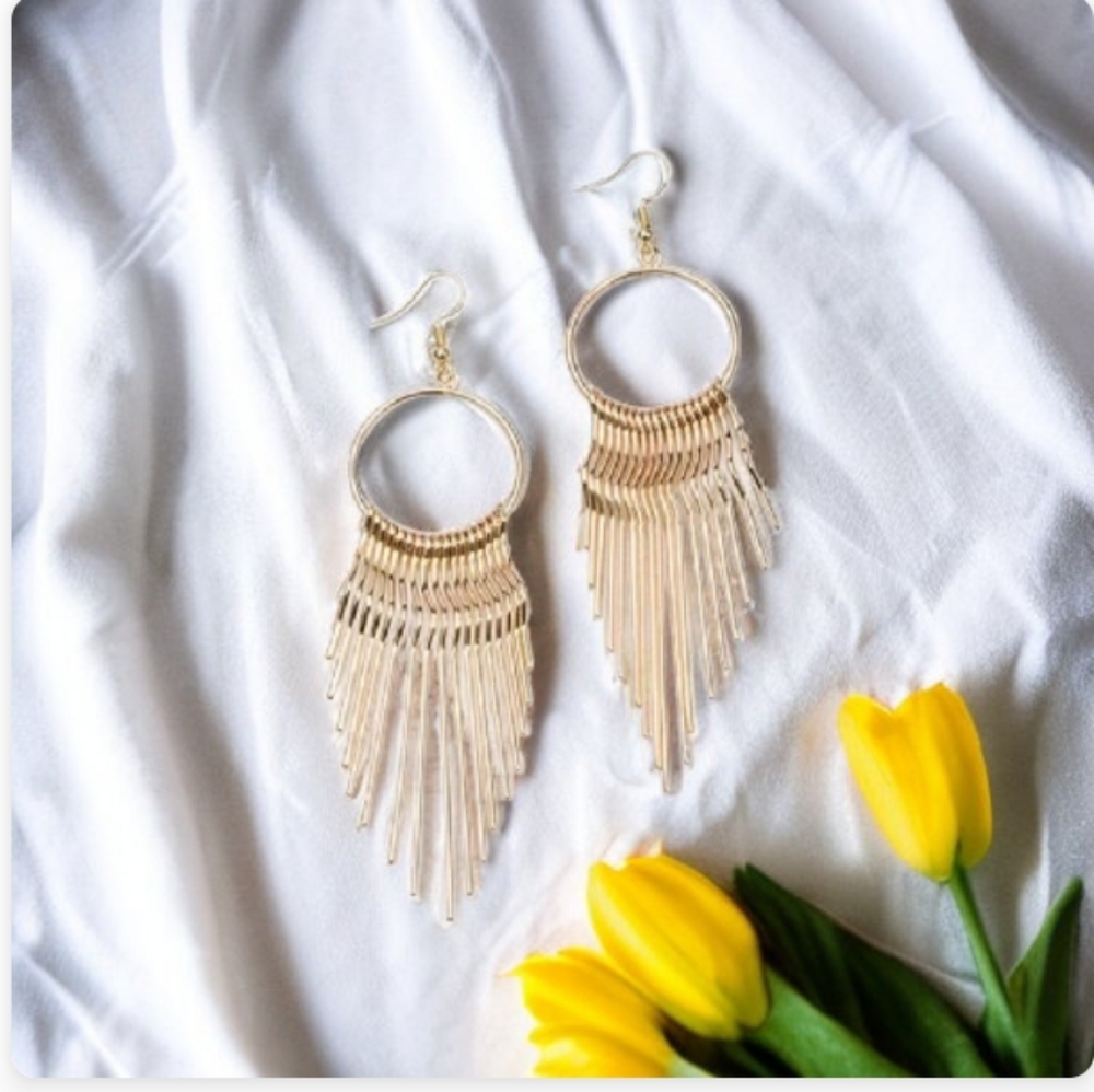 Gold Drop Dangling Earrings - Picture 8 of 11